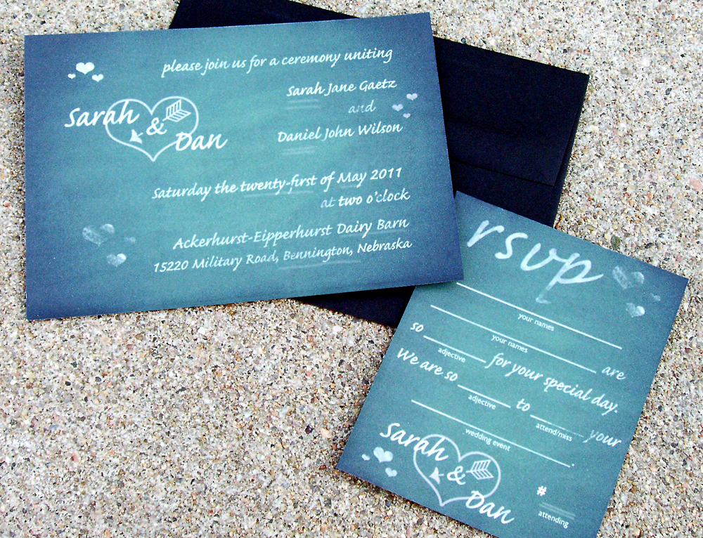 You can even design your invitations around the idea of chalkboards